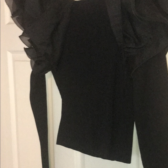 ZARA Limited Edition Black Dramatic Tulle Sleeve Floral Wrap Sweater Top - Picture 6 of 7